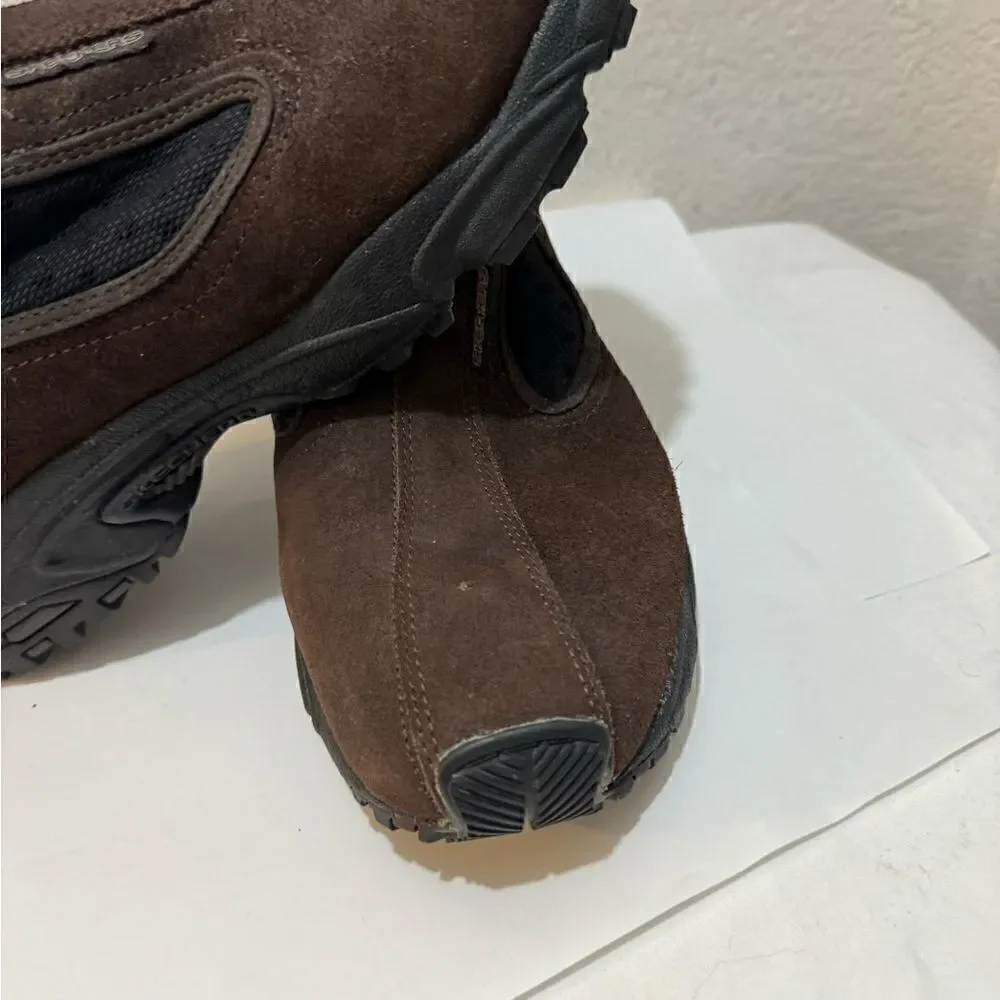 SKECHERS Men 13 Shoes Brown Suede Leather Slip On Sport Moc Lightweight Hike